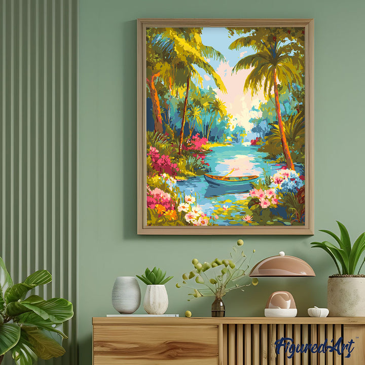 Malen nach Zahlen 40x50cm ohne Keilrahmen Figured’Art Paradiesischer Fluss - Kidis Art