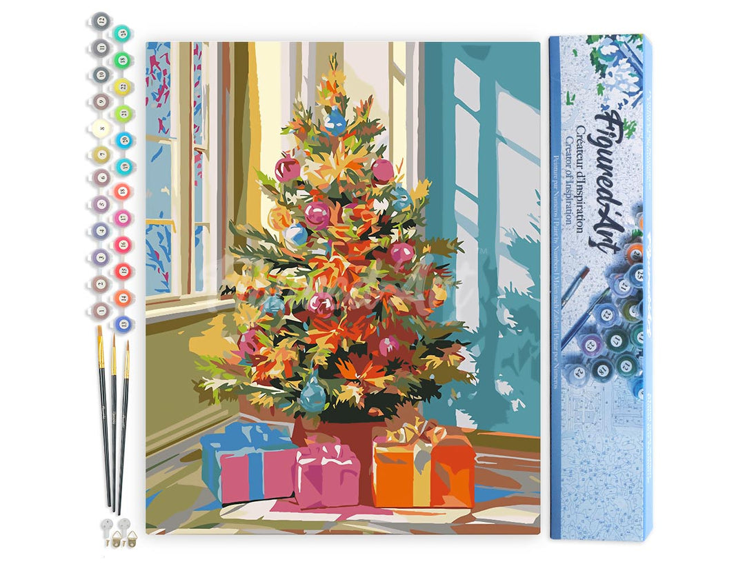 Malen nach Zahlen 40x50cm ohne Keilrahmen Figured’Art Leuchtender Weihnachtsbaum - Kidis Art