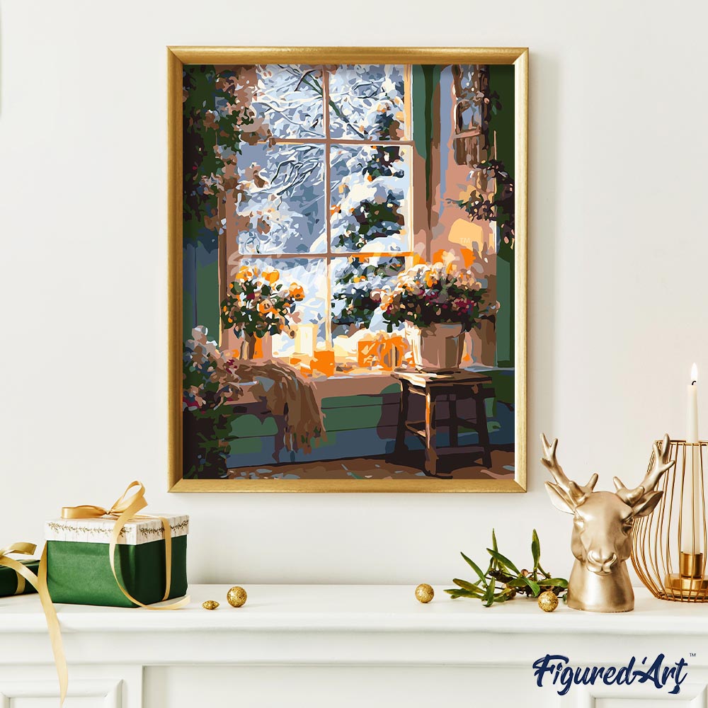 Malen nach Zahlen 40x50cm auf Keilrahmen gespannt Figured’Art Romantischer Winter - Kidis Art
