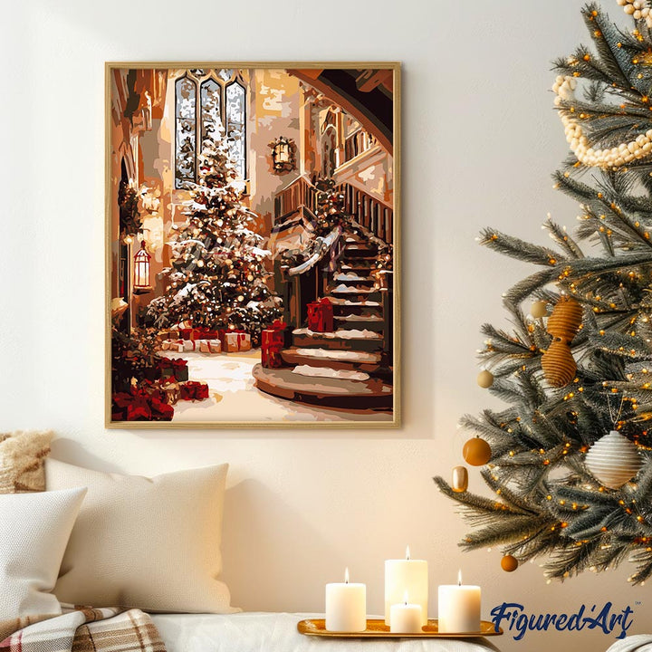 Malen nach Zahlen 40x50cm auf Keilrahmen gespannt Figured’Art Weihnachtshalle - Kidis Art