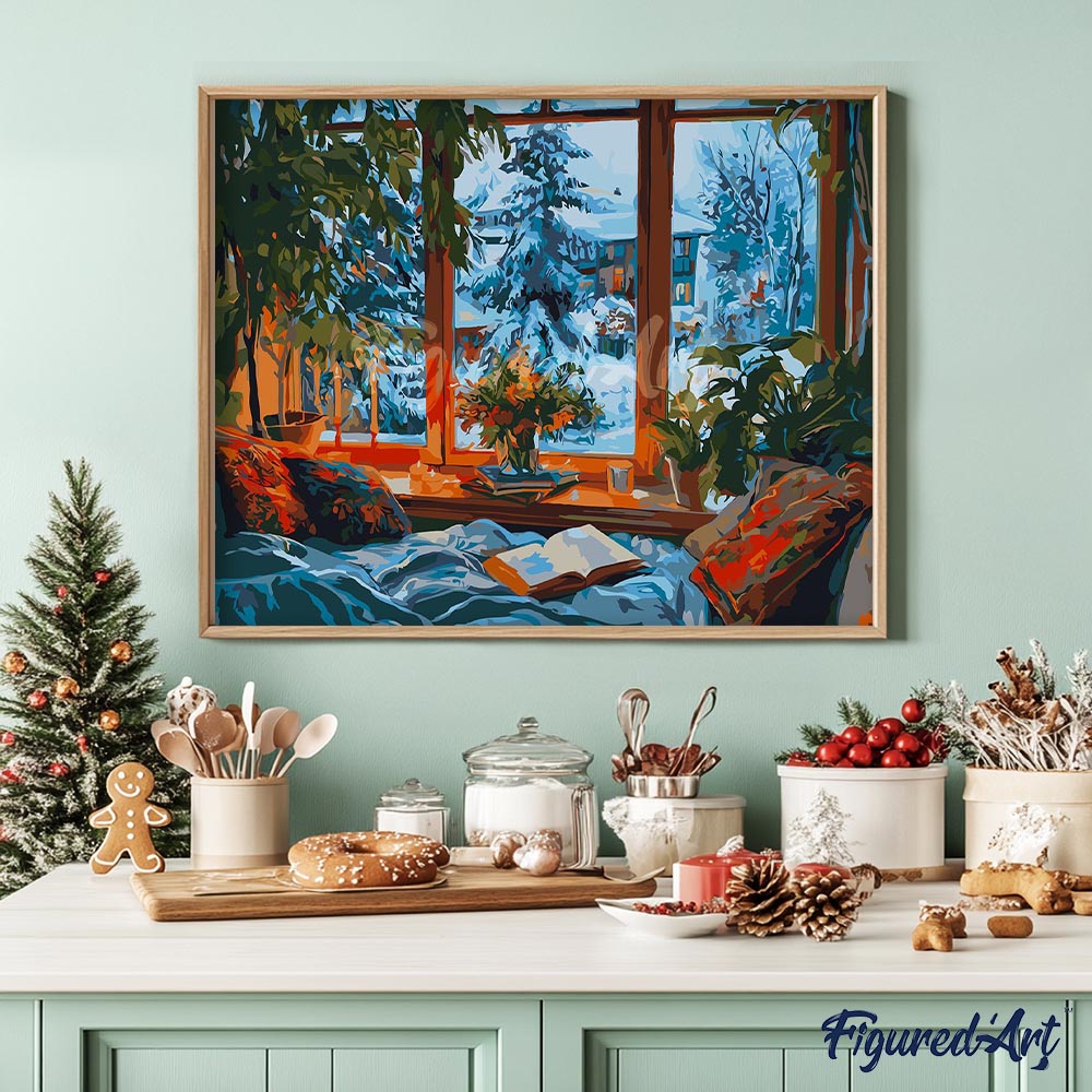 Malen nach Zahlen 40x50cm ohne Keilrahmen Figured’Art Gemütlicher Winterabend - Kidis Art