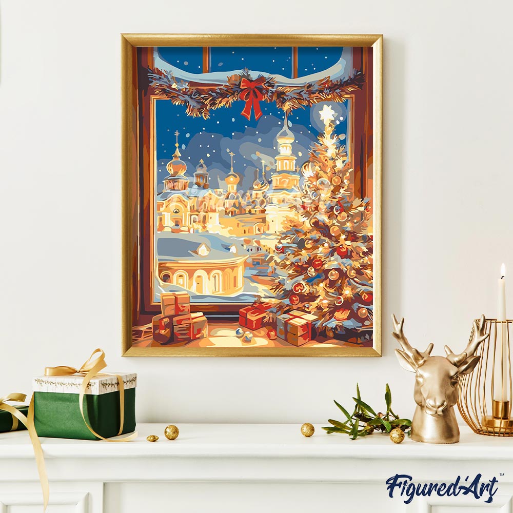 Malen nach Zahlen 40x50cm auf Keilrahmen gespannt Figured’Art Licht der Weihnachtsnacht - Kidis Art
