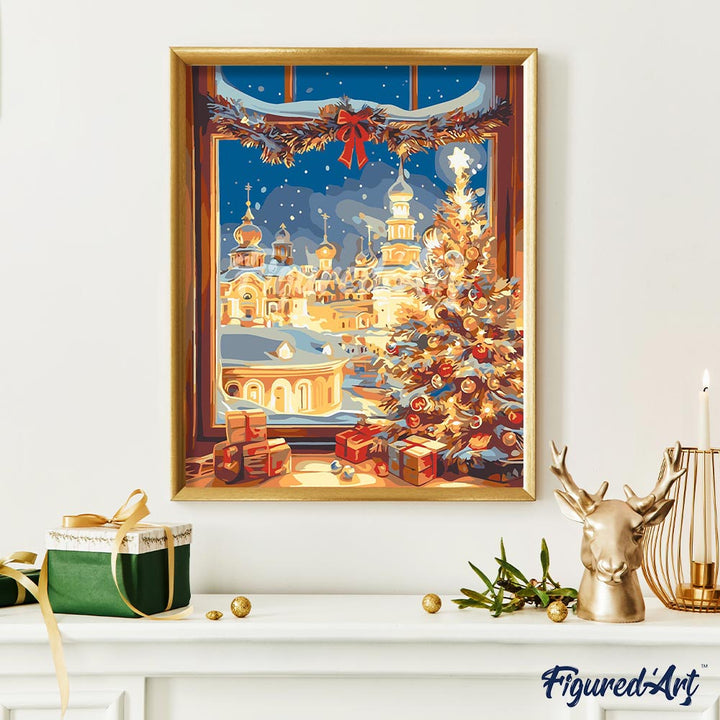 Malen nach Zahlen 40x50cm auf Keilrahmen gespannt Figured’Art Licht der Weihnachtsnacht - Kidis Art