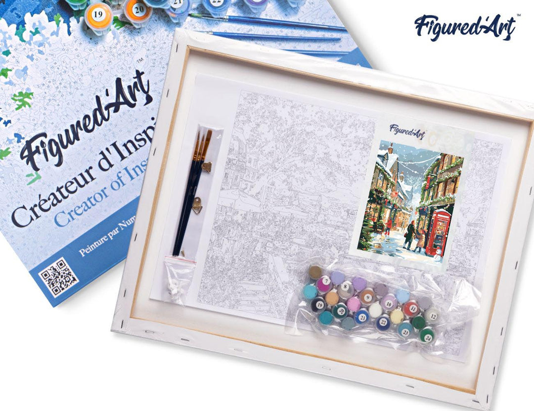 Malen nach Zahlen 40x50cm auf Keilrahmen gespannt Figured’Art Britische Weihnachtsstraße - Kidis Art