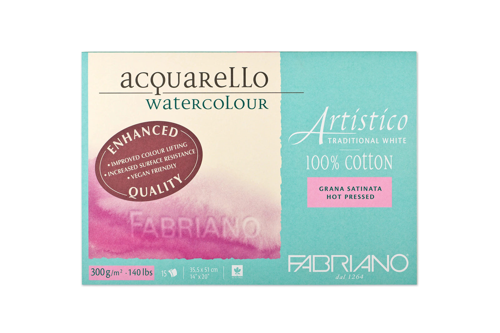 Fabriano Artistico - traditional white - Block - 35,5x51cm - 300g - 15 Blatt - satiniert - Kidis Art