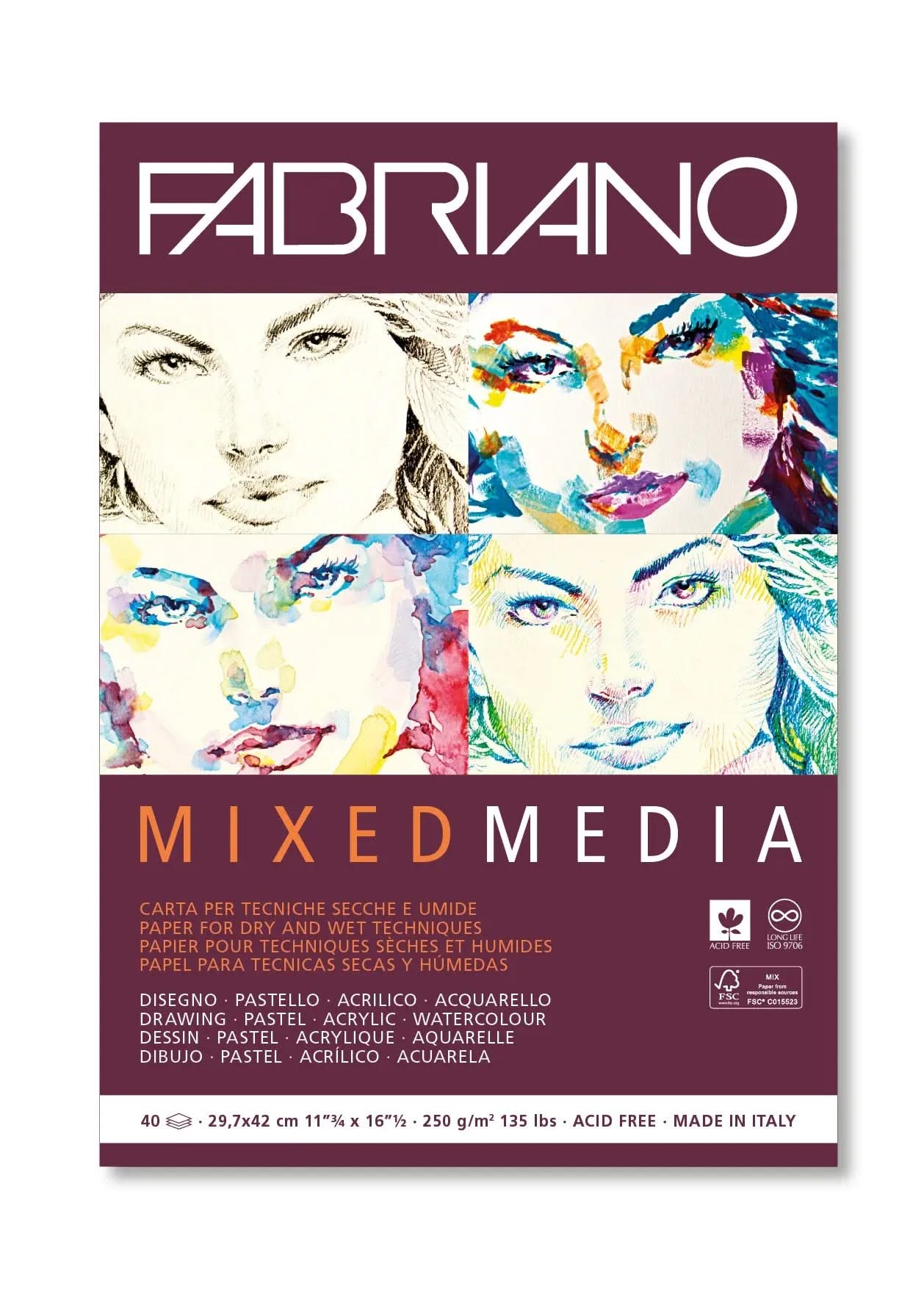 Fabriano Mixed Media Block - A3 - 250g - 40 Blatt - Kidis Art