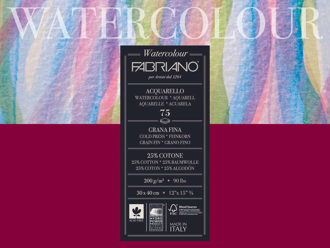 Fabriano Watercolour cold pressed Block - 30x40cm - 200g - 75 Blatt - Kidis Art