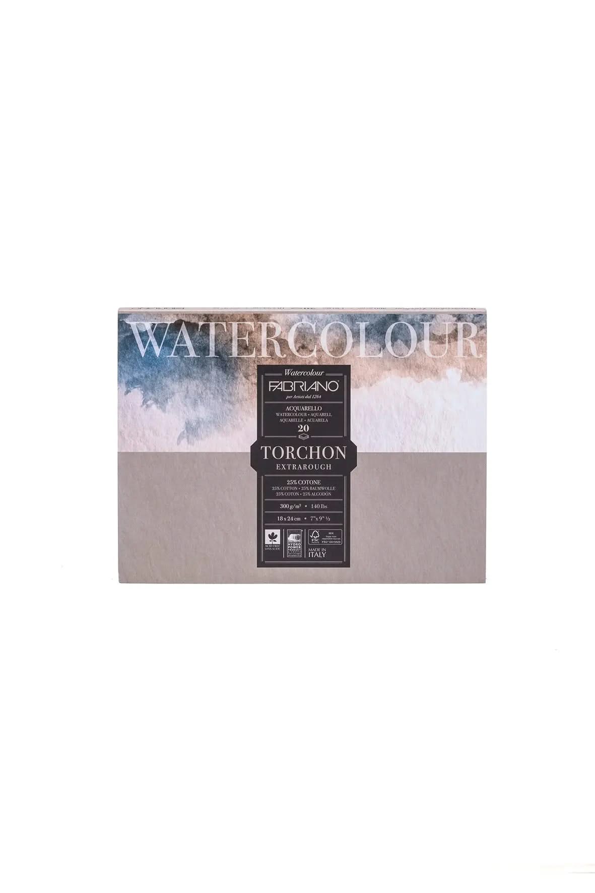 Fabriano Watercolour torchon Block - 30,5 x 45,5 cm - 300g - 20 Blatt - rau - FSC - Kidis Art