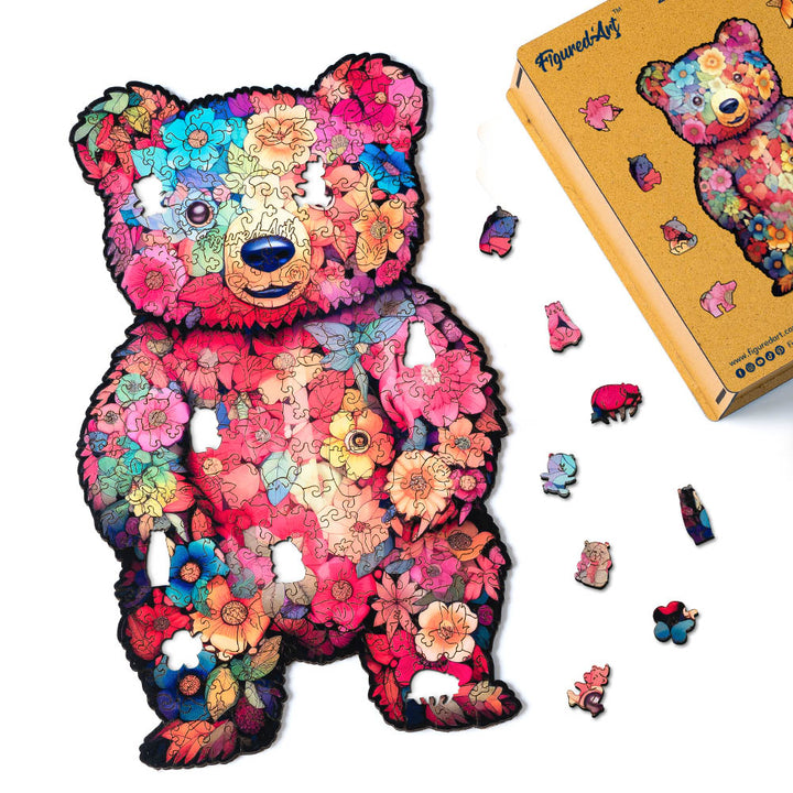 Holzpuzzle 2D Design – Blumenbär - Kidis Art