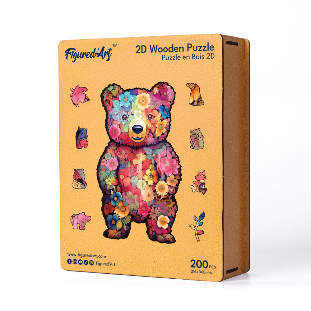 Holzpuzzle 2D Design – Blumenbär - Kidis Art