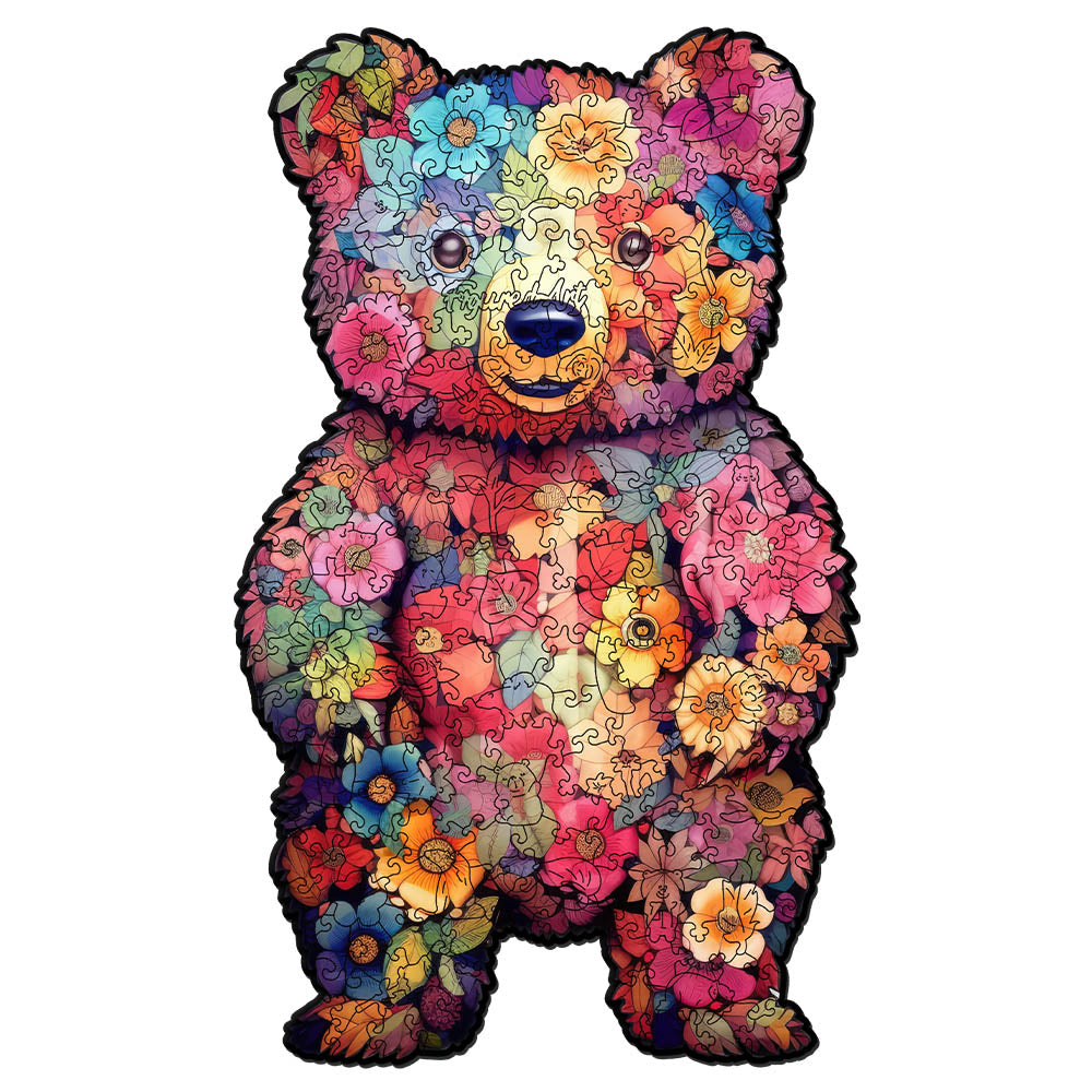 Holzpuzzle 2D Design – Blumenbär - Kidis Art