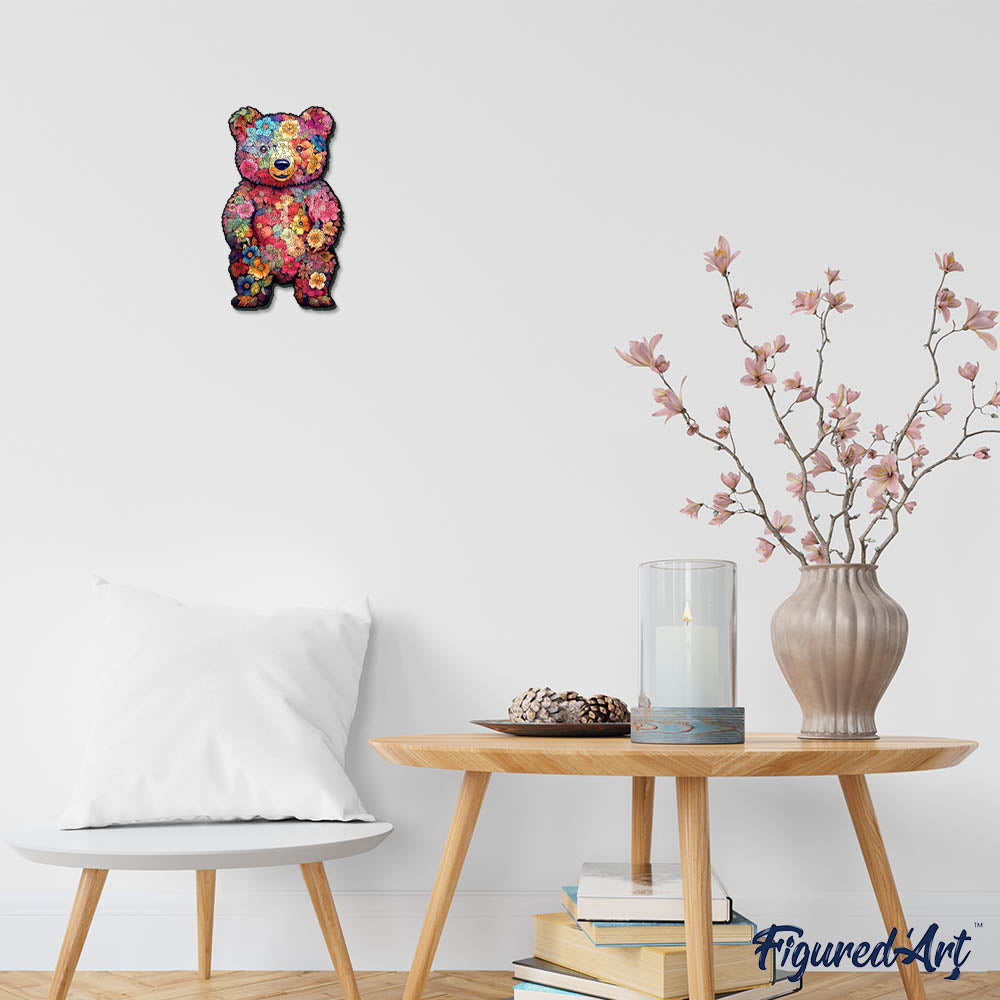 Holzpuzzle 2D Design – Blumenbär - Kidis Art