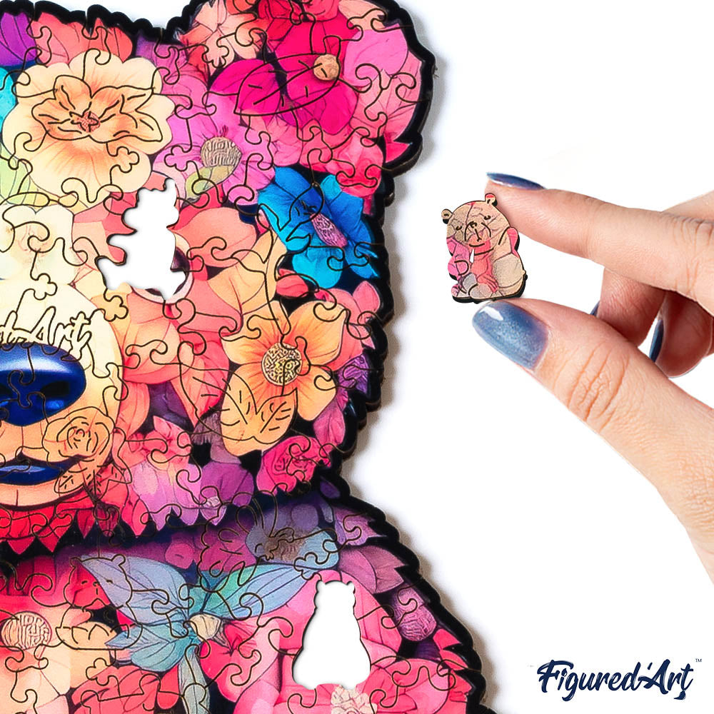 Holzpuzzle 2D Design – Blumenbär - Kidis Art