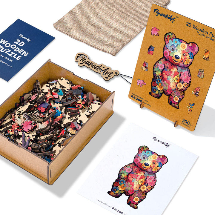 Holzpuzzle 2D Design – Blumenbär - Kidis Art