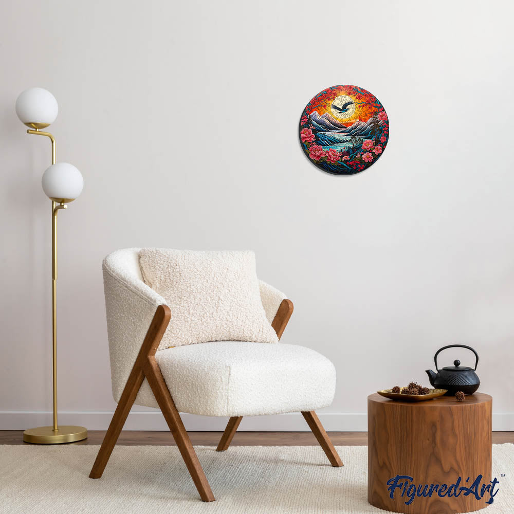 Holzpuzzle 2D Design – Berglandschaft bei Sonnenuntergang - Kidis Art