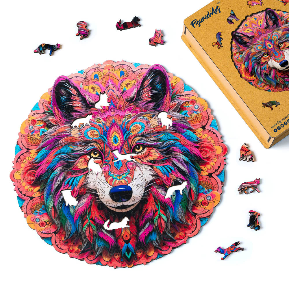 Holzpuzzle 2D Design – Lebhafter Wolf - Kidis Art