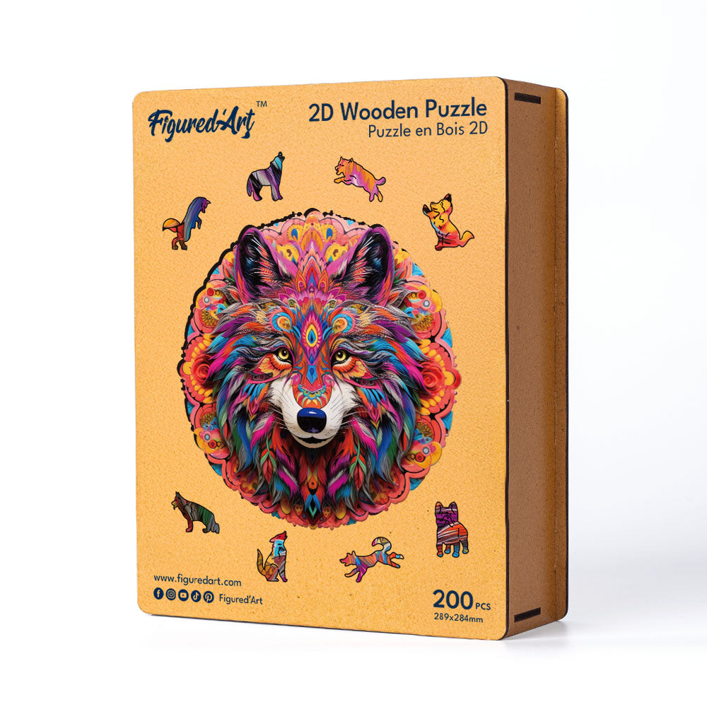 Holzpuzzle 2D Design – Lebhafter Wolf - Kidis Art