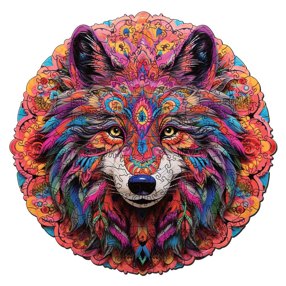 Holzpuzzle 2D Design – Lebhafter Wolf - Kidis Art