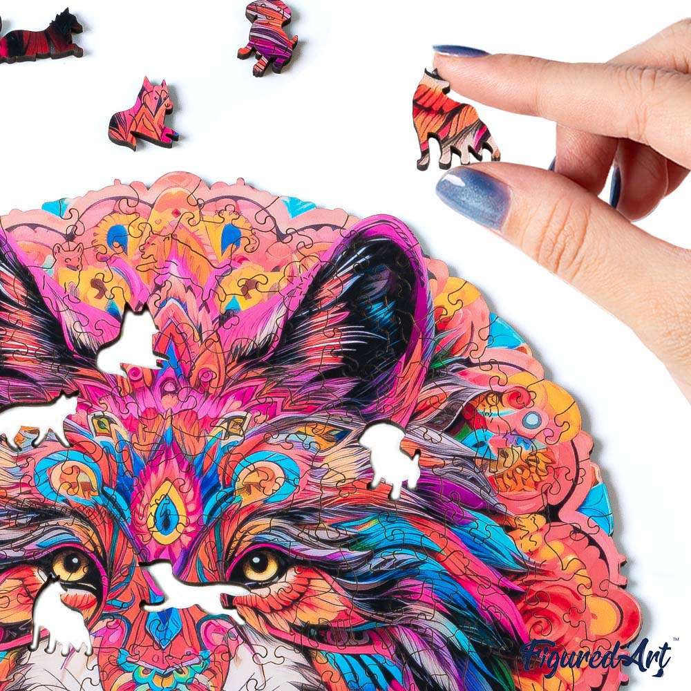 Holzpuzzle 2D Design – Lebhafter Wolf - Kidis Art