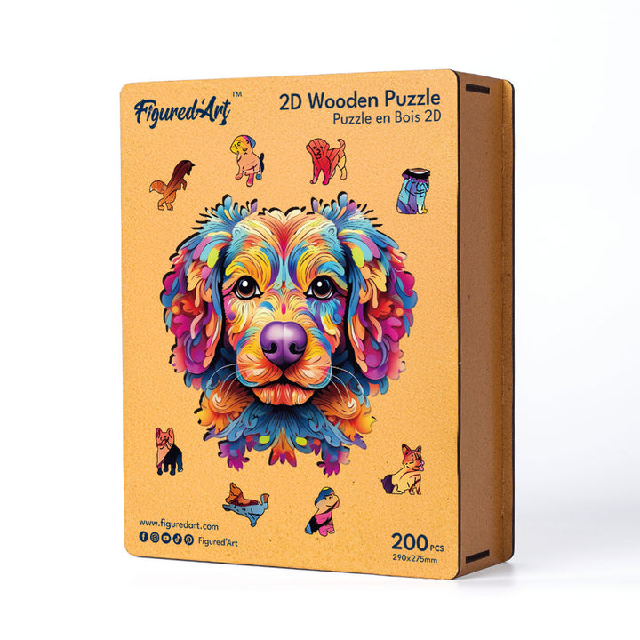 Holzpuzzle 2D Design – Buntes Hundeporträt - Kidis Art