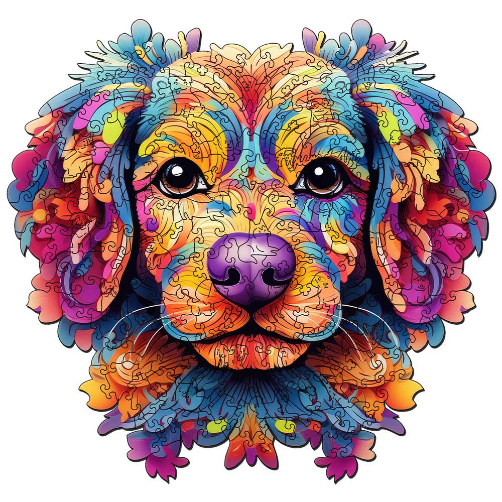 Holzpuzzle 2D Design – Buntes Hundeporträt - Kidis Art