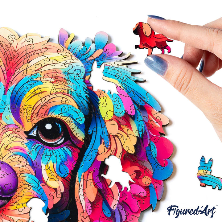Holzpuzzle 2D Design – Buntes Hundeporträt - Kidis Art