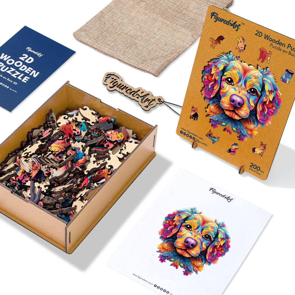 Holzpuzzle 2D Design – Buntes Hundeporträt - Kidis Art