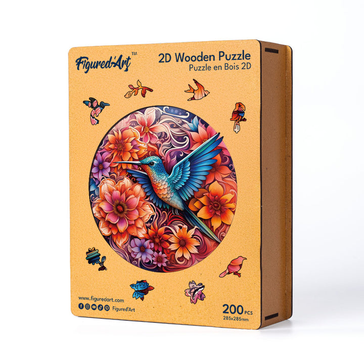 Holzpuzzle 2D Design – Kolibri und blühende Blumen - Kidis Art