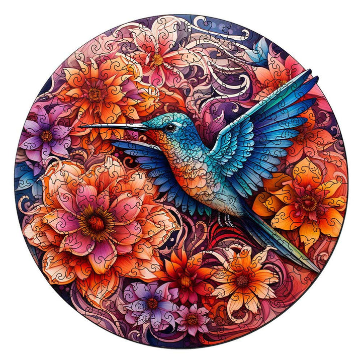 Holzpuzzle 2D Design – Kolibri und blühende Blumen - Kidis Art