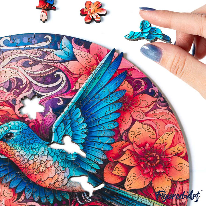 Holzpuzzle 2D Design – Kolibri und blühende Blumen - Kidis Art