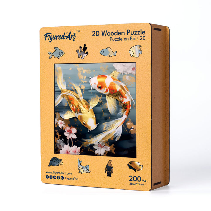 Holzpuzzle 2D Design – Koi-Karpfen und Blumen - Kidis Art