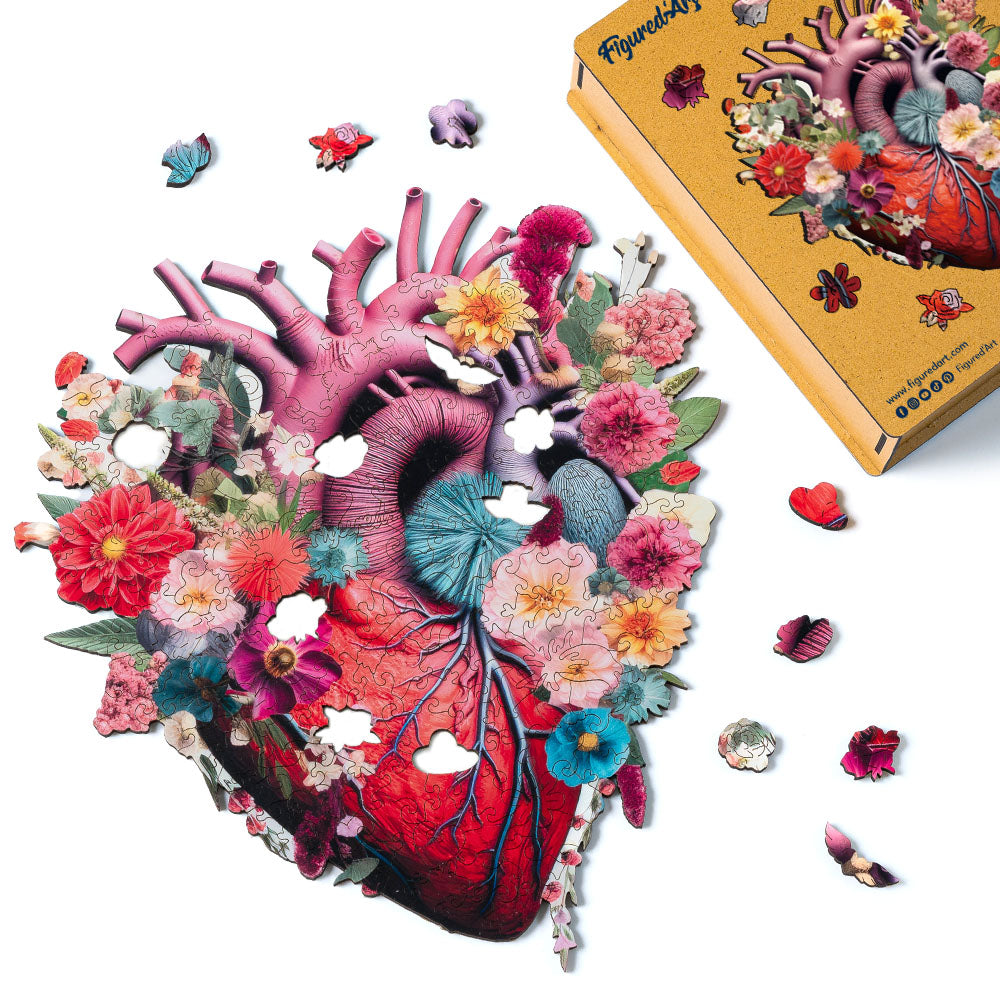 Holzpuzzle 2D Design – Anatomie des blumigen Herzens - Kidis Art