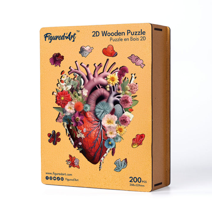 Holzpuzzle 2D Design – Anatomie des blumigen Herzens - Kidis Art