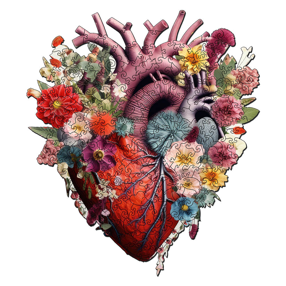 Holzpuzzle 2D Design – Anatomie des blumigen Herzens - Kidis Art