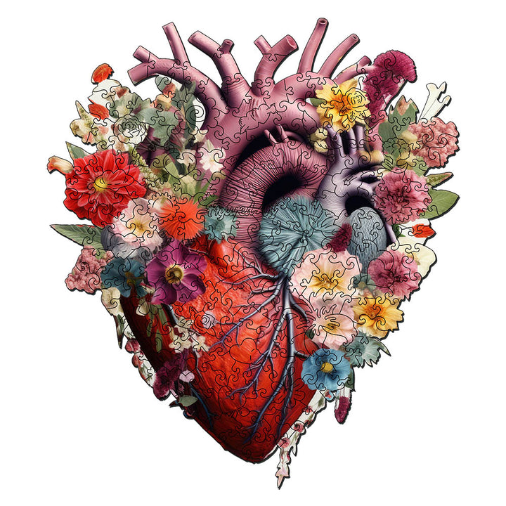 Holzpuzzle 2D Design – Anatomie des blumigen Herzens - Kidis Art