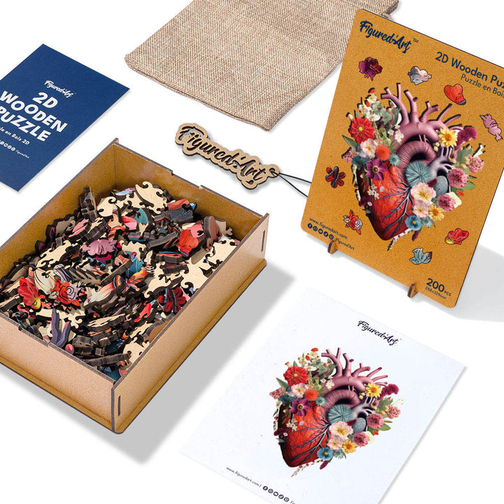 Holzpuzzle 2D Design – Anatomie des blumigen Herzens - Kidis Art