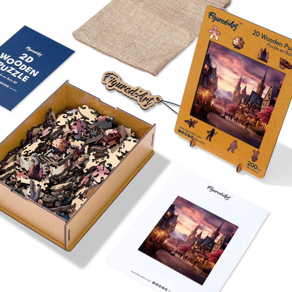 Holzpuzzle 2D Design – Märchenhaftes Dorf - Kidis Art