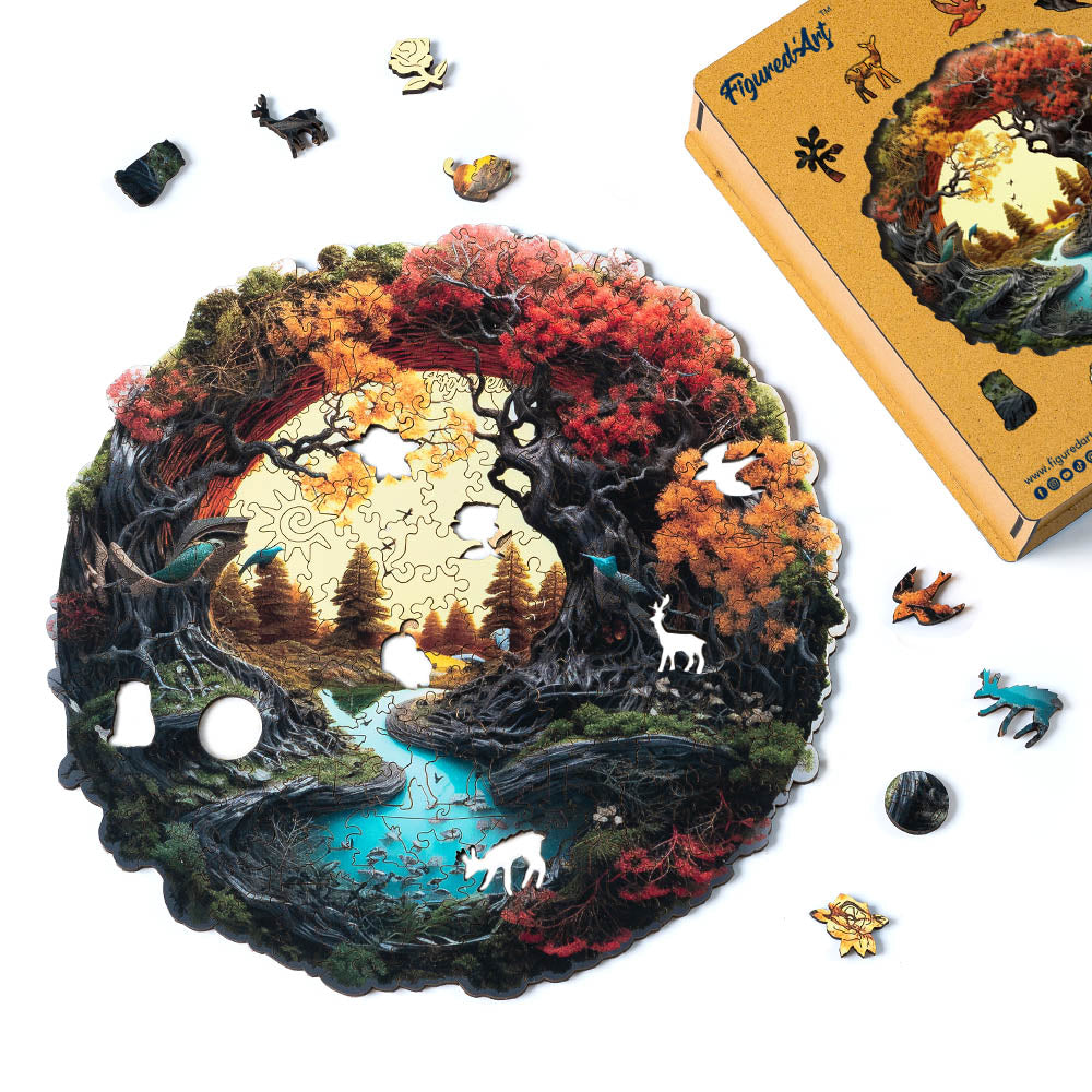 Holzpuzzle 2D Design – Herbstlicher Fluss - Kidis Art