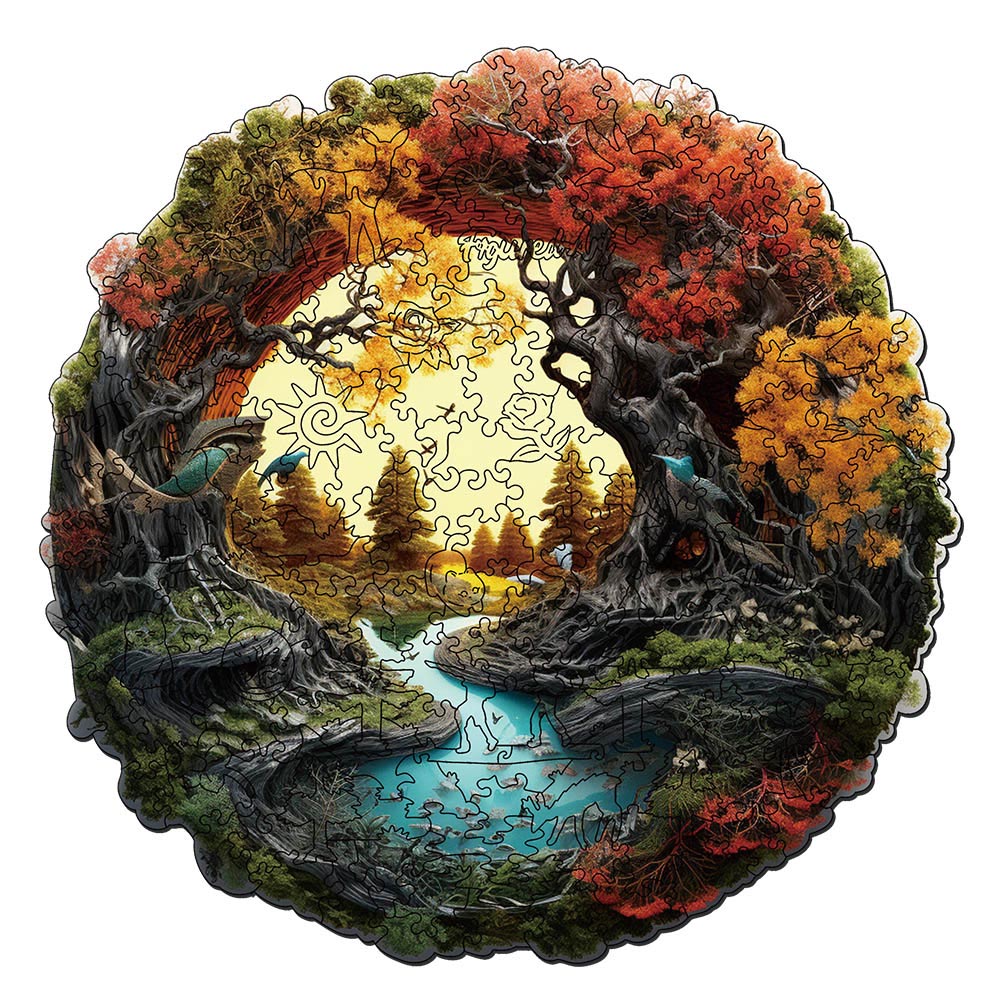 Holzpuzzle 2D Design – Herbstlicher Fluss - Kidis Art
