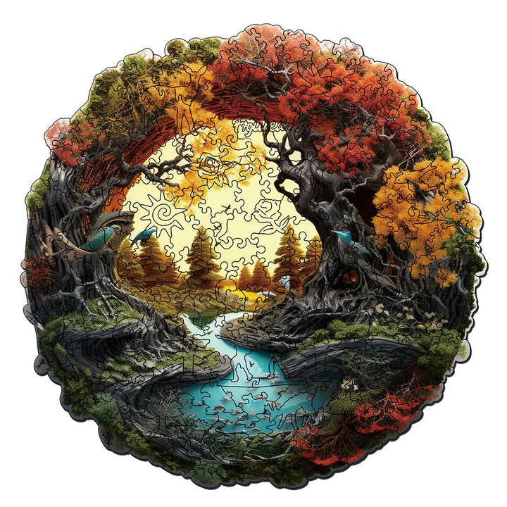 Holzpuzzle 2D Design – Herbstlicher Fluss - Kidis Art