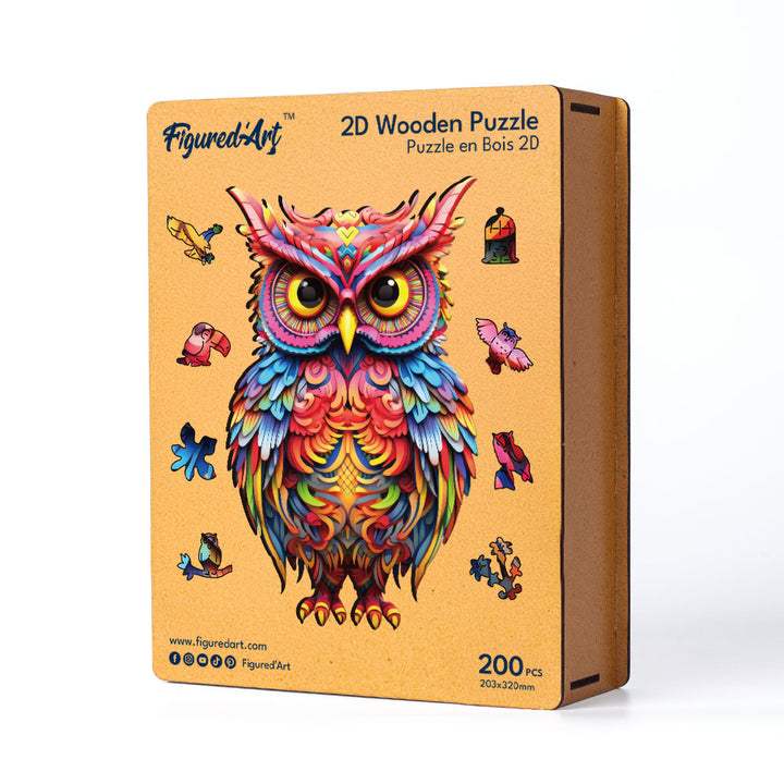Holzpuzzle 2D Design – Strahlende Eule - Kidis Art