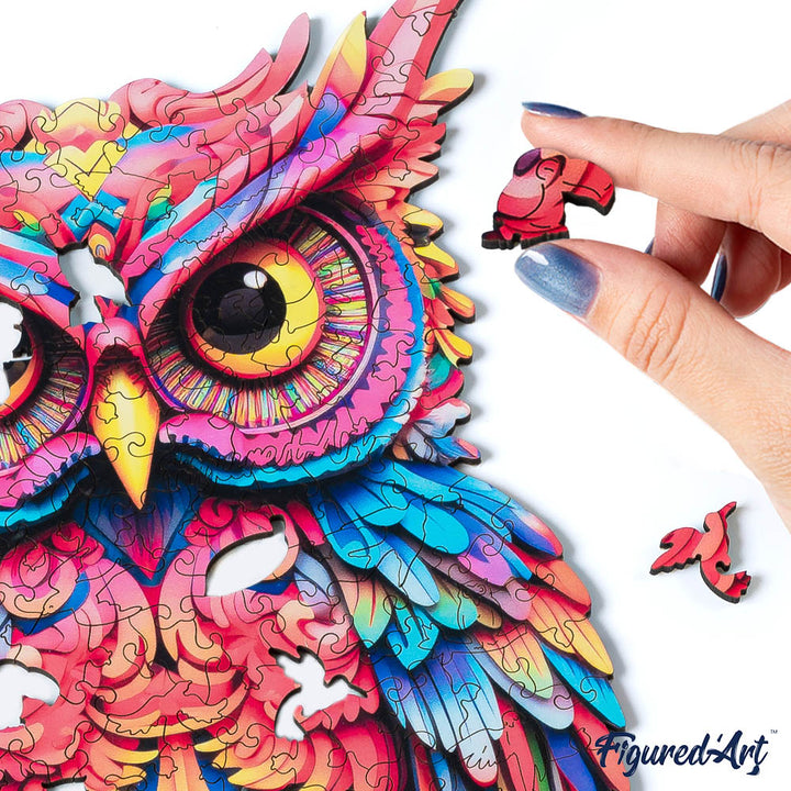 Holzpuzzle 2D Design – Strahlende Eule - Kidis Art