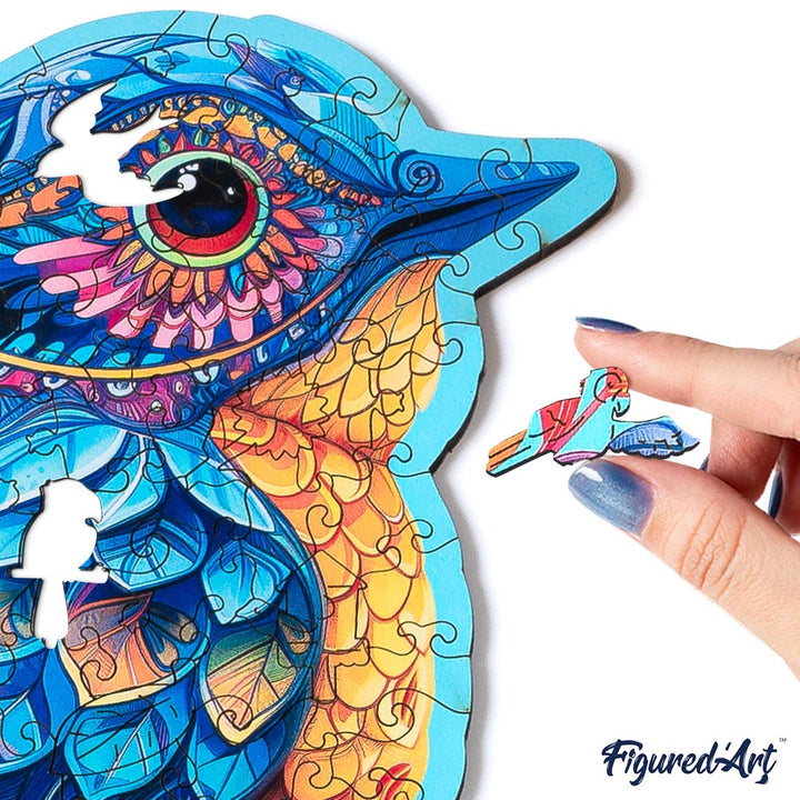 Holzpuzzle 2D Design – Blauer Vogel auf einem Ast - Kidis Art
