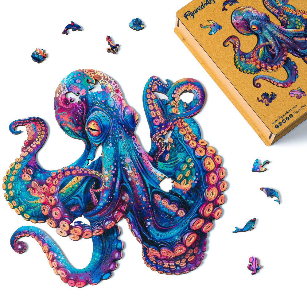 Holzpuzzle 2D Design – Bunter Oktopus - Kidis Art