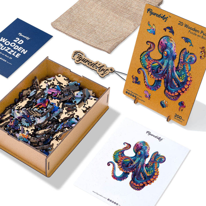 Holzpuzzle 2D Design – Bunter Oktopus - Kidis Art