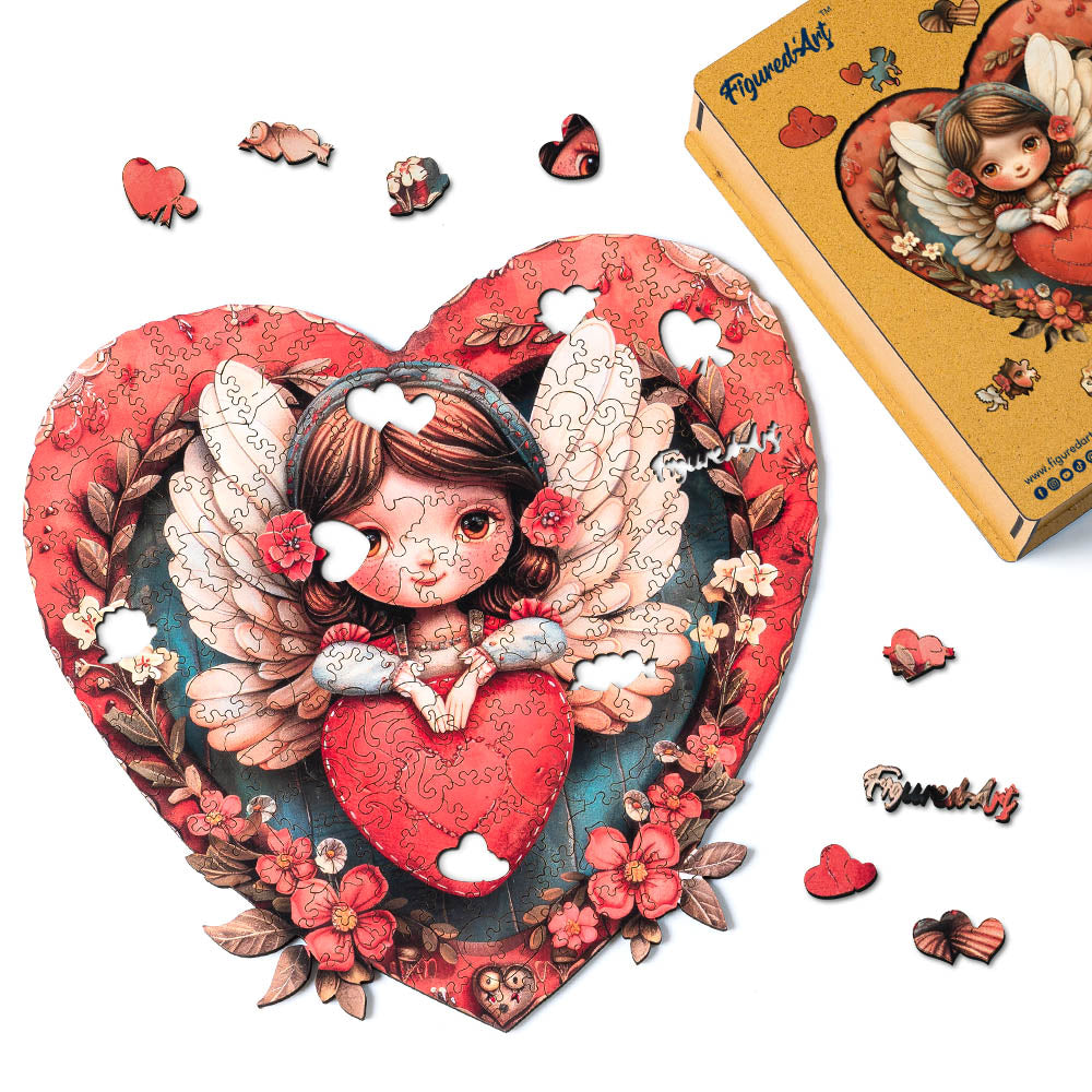 Holzpuzzle 2D Design – Engel und Herz - Kidis Art
