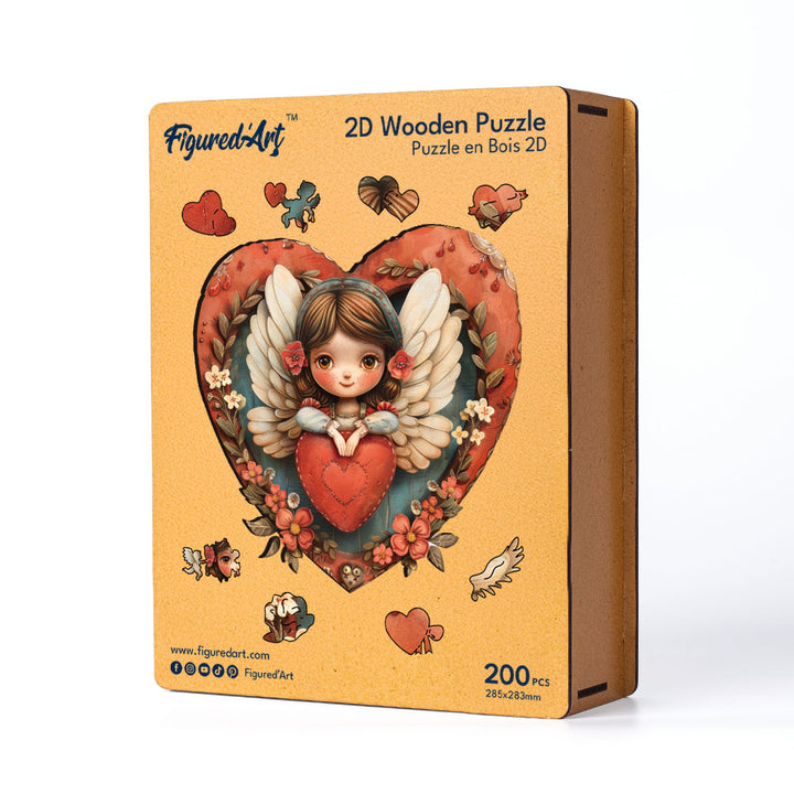 Holzpuzzle 2D Design – Engel und Herz - Kidis Art
