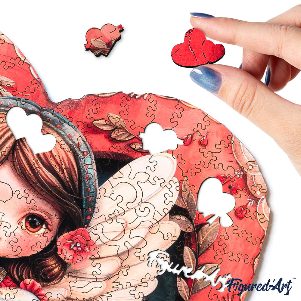 Holzpuzzle 2D Design – Engel und Herz - Kidis Art