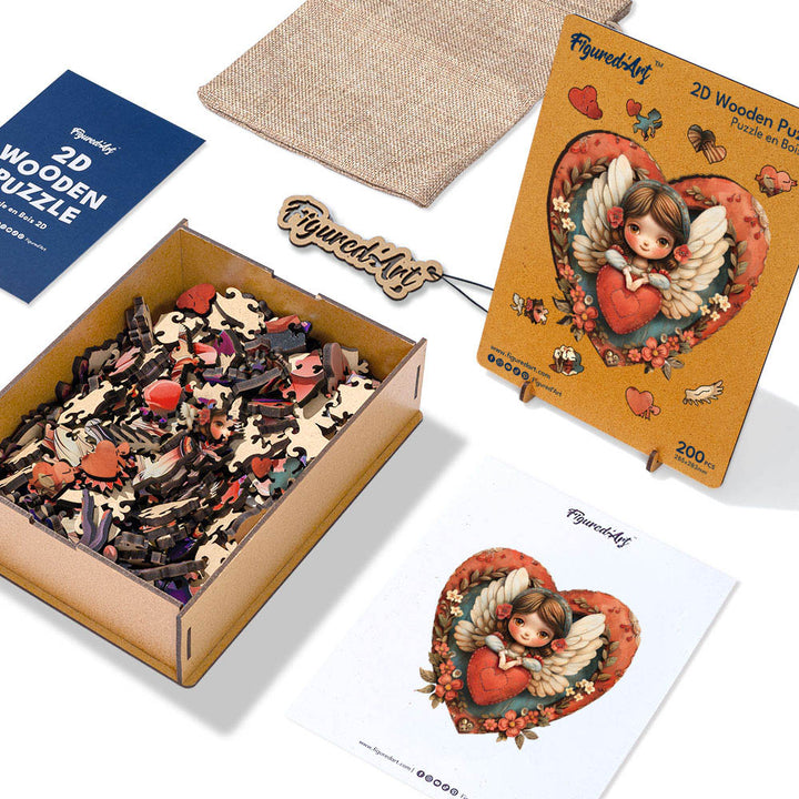 Holzpuzzle 2D Design – Engel und Herz - Kidis Art