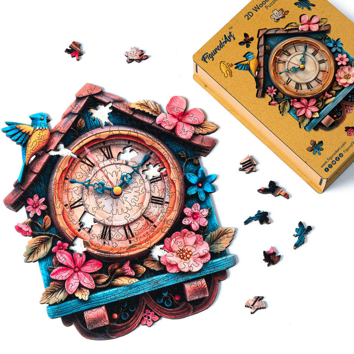 Holzpuzzle 2D Design – Blumige Kuckucksuhr - Kidis Art